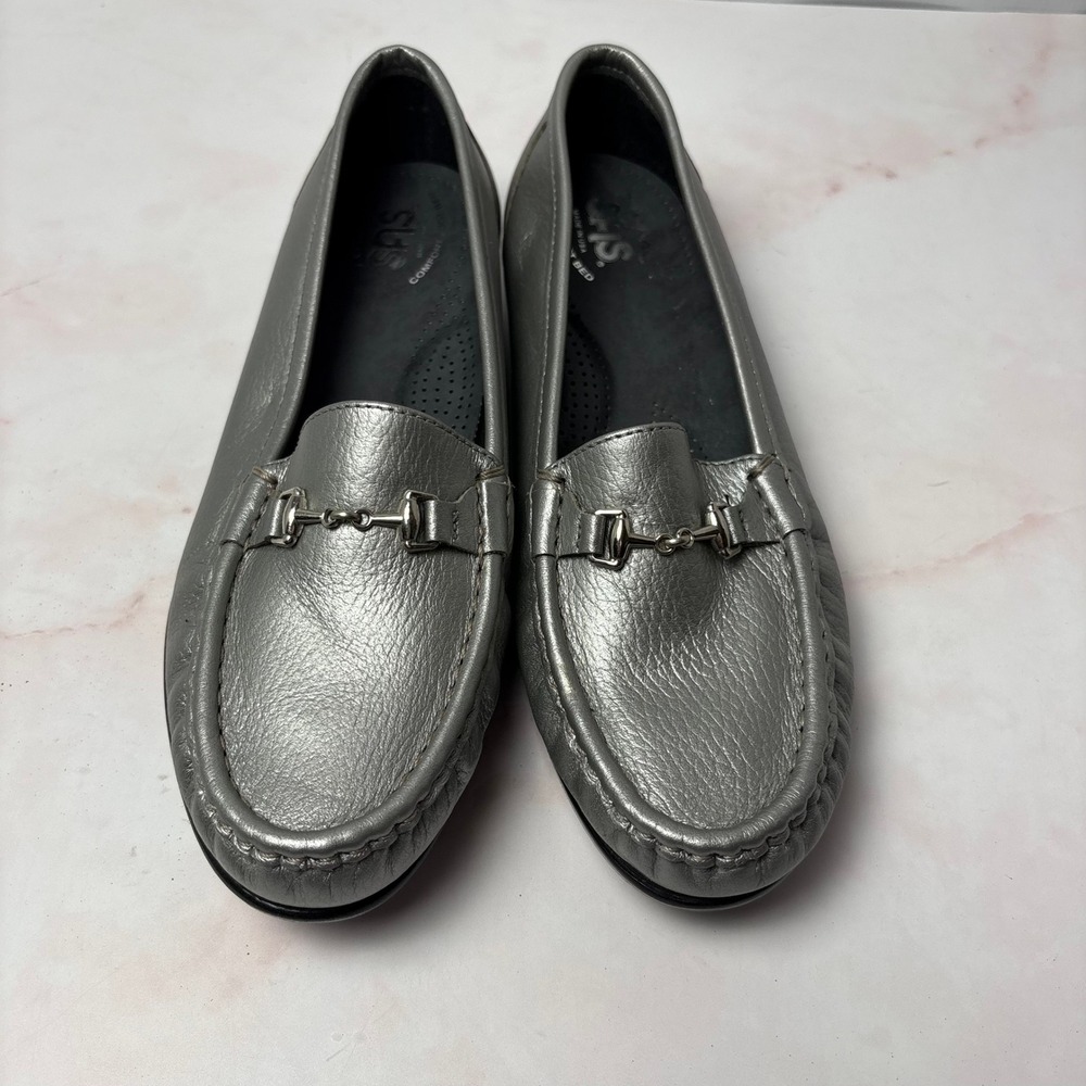 SAS Simplify Silver Leather Horse Bit Loafers Womens Comfort Shoes Made in USA 8